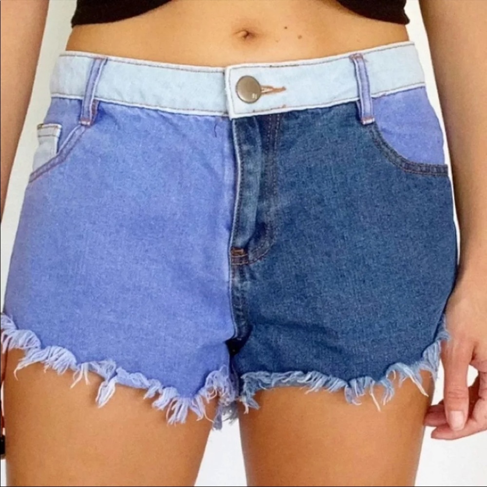 Cotton on frayed mid rise color block jean shorts size 8